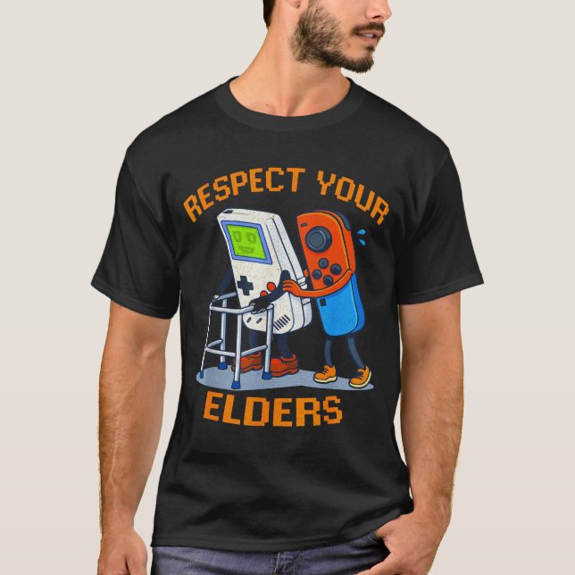 Camiseta Respect Your Elders Retro Gaming Funny Gamer Contr (Frente)