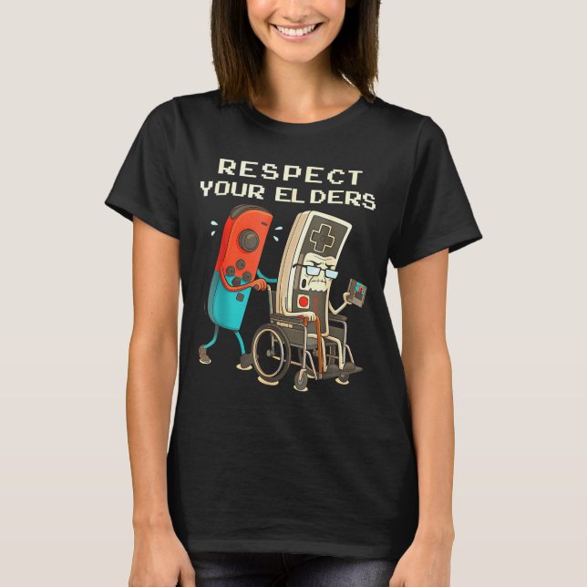 Camiseta Respect Your Elders Retro Gaming Funny Gamer Contr (Frente)