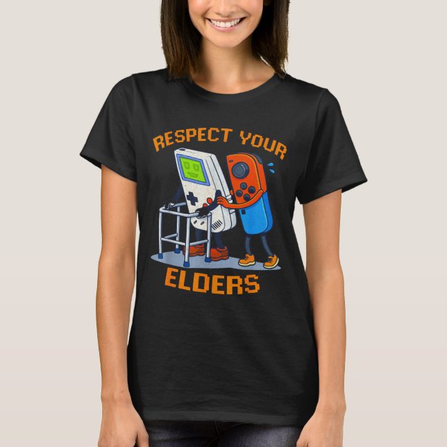 Camiseta Respect Your Elders Retro Gaming Funny Gamer Contr (Frente)