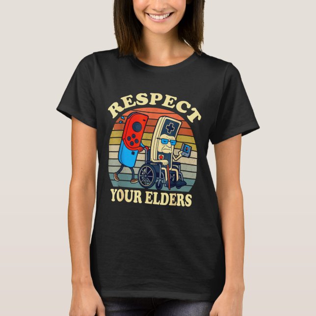 Camiseta Respect Your Elders Retro Gaming Funny Gamer Contr (Frente)