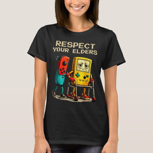 Camiseta Respect Your Elders Retro Gaming Funny Gamer Contr (Frente)