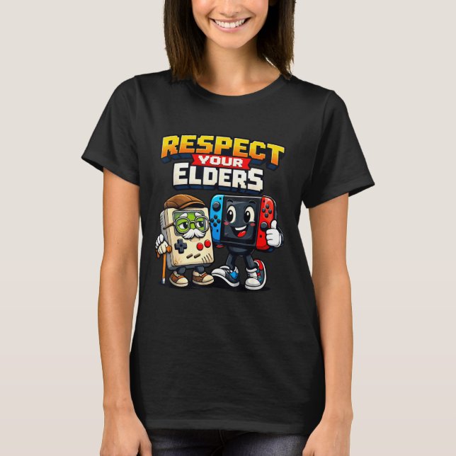 Camiseta Respect Your Elders Retro Gaming Funny Gamer Contr (Frente)