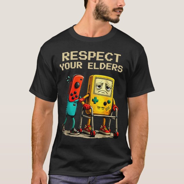 Camiseta Respect Your Elders Retro Gaming Funny Gamer Contr (Frente)