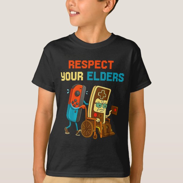 Camiseta Respect Your Elders Retro Gaming Funny Gamer Contr (Frente)