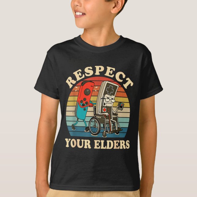 Camiseta Respect Your Elders Retro Gaming Funny Gamer Contr (Frente)