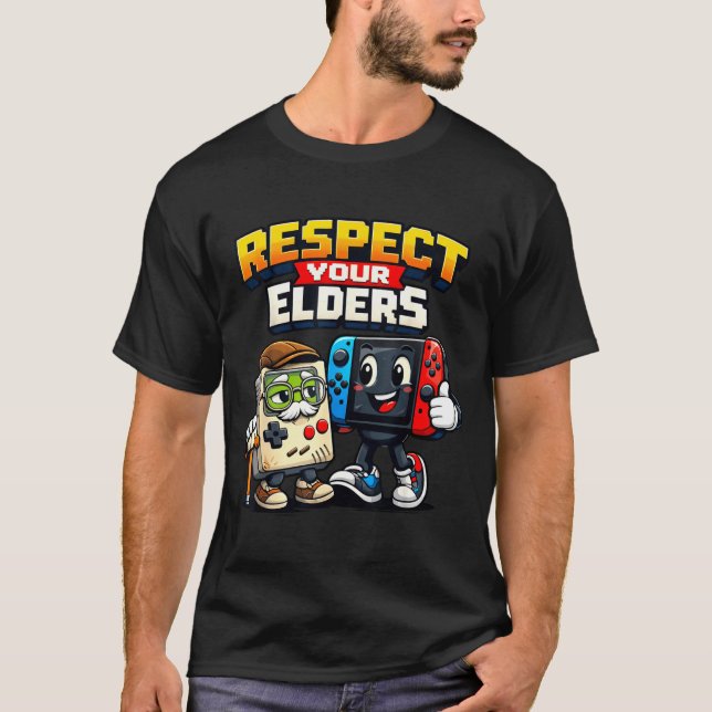 Camiseta Respect Your Elders Retro Gaming Funny Gamer Contr (Frente)