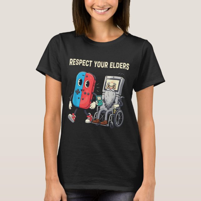 Camiseta Respect Your Elders Retro Gaming Funny Gamer Contr (Frente)