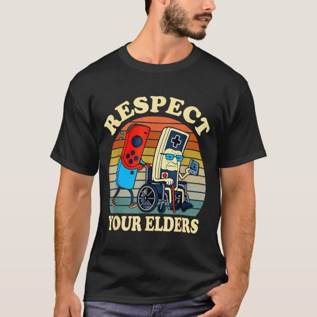 Camiseta Respect Your Elders Retro Gaming Funny Gamer Contr (Frente)