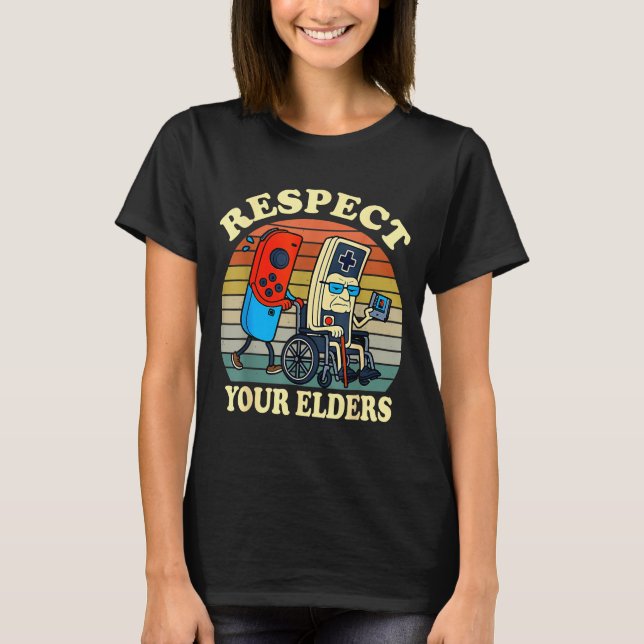 Camiseta Respect Your Elders Retro Gaming Funny Gamer Contr (Frente)