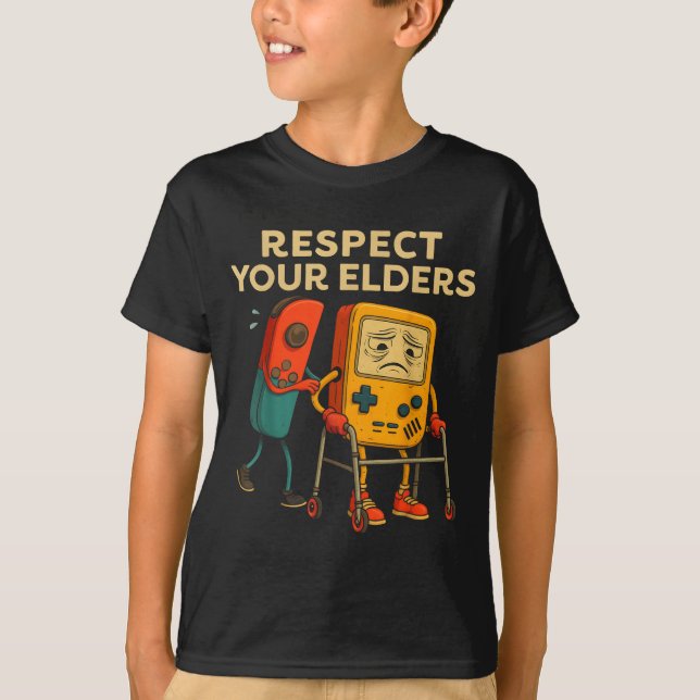 Camiseta Respect Your Elders Retro Gaming Funny Gamer Contr (Frente)