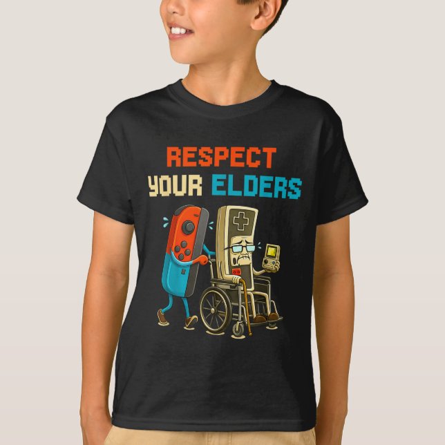 Camiseta Respect Your Elders Retro Gaming Funny Gamer Contr (Frente)