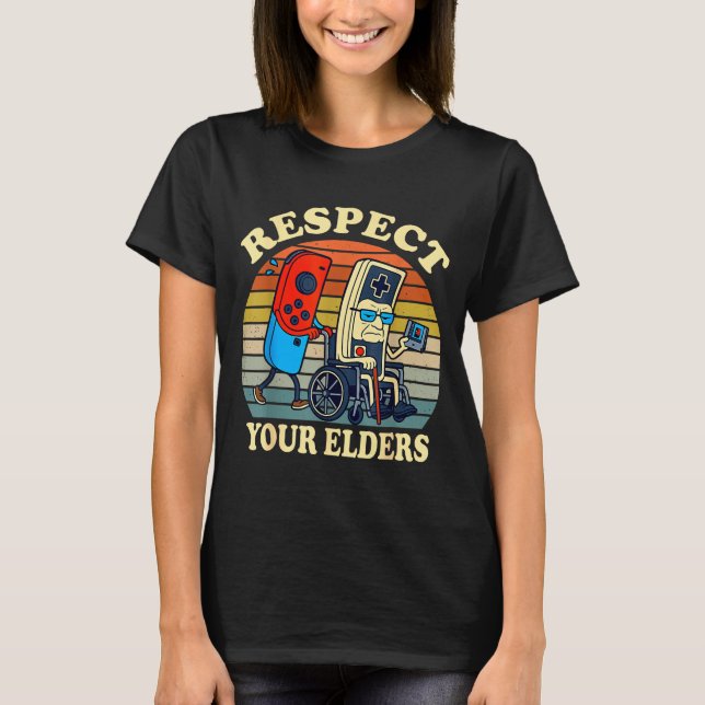 Camiseta Respect Your Elders Retro Gaming Funny Gamer Contr (Frente)