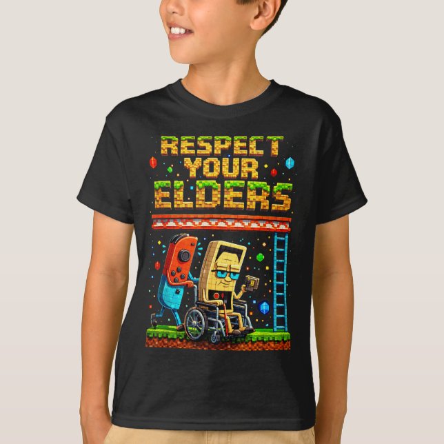 Camiseta Respect Your Elders Retro Gaming Xel Gamer Control (Frente)