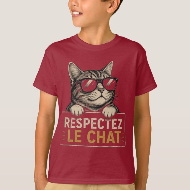 Camiseta Respectez le chat – Illustration de chat à lunette (Frente)