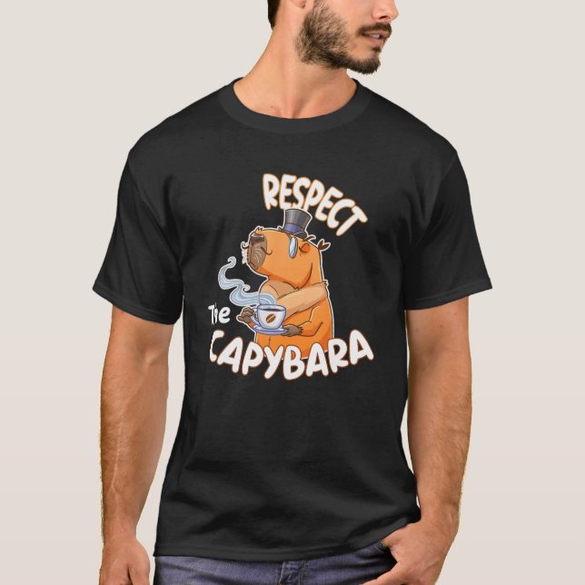 Camiseta Respeite A Capybara, Cute Capybara Beba Café, (Frente)