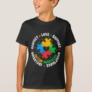 Camiseta Respeite Amor Apoie Puzzle Azul de Conscientização