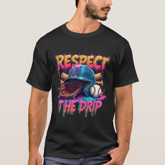 Camiseta Respeite As Vibes De Drip Do Sorvete Baseball Squ (Frente)