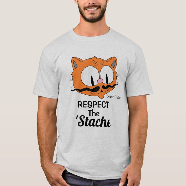 Camiseta Respeite O Bigode Cartoon Gato Bigodudo (Frente)