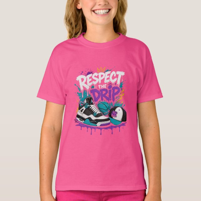 Camiseta Respeite o Design de Basquete Drip (Frente)