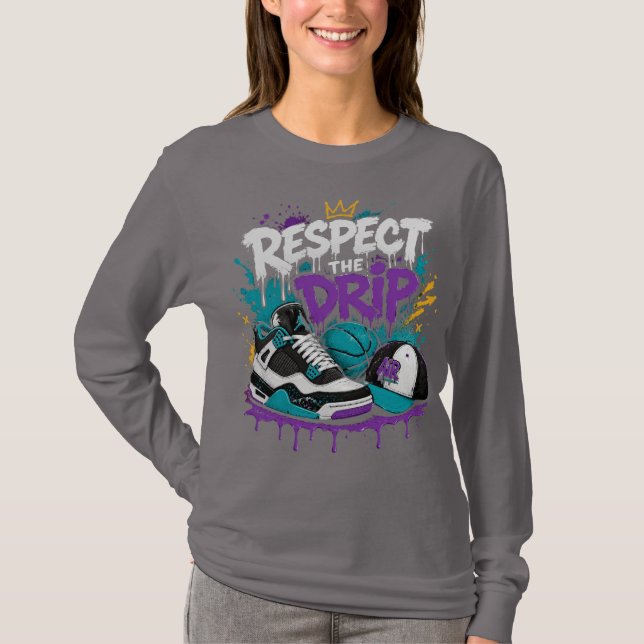 Camiseta Respeite o Design de Basquete Drip (Frente)