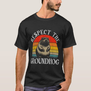 Camiseta Respeite O Groundhog Frase Engraçada Retro Groundh