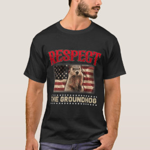 Camiseta Respeite O Groundhog Usa Bandeira Vintage Groundho
