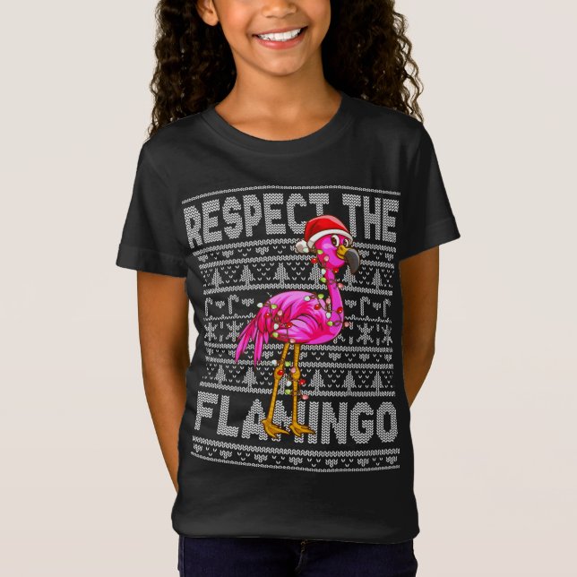 Camiseta Respeite Os Flamingos Rosa De Natal Flamingo (Frente)
