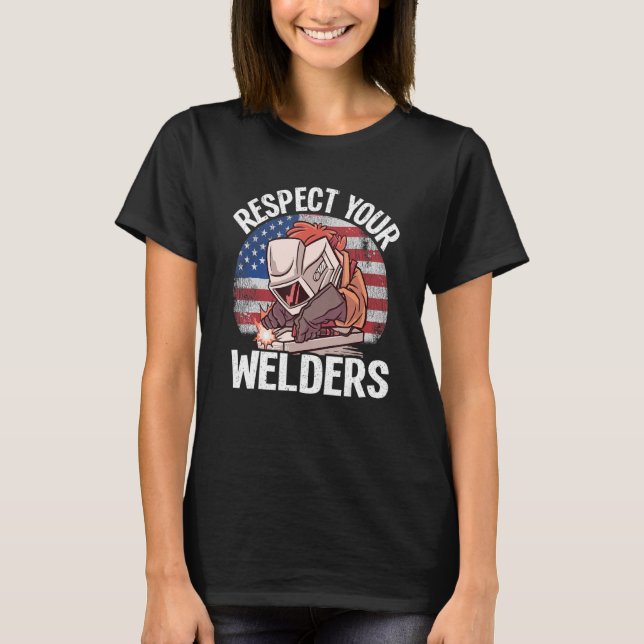 Camiseta Respeite suas soldaduras Steel American Flag Vinta (Frente)