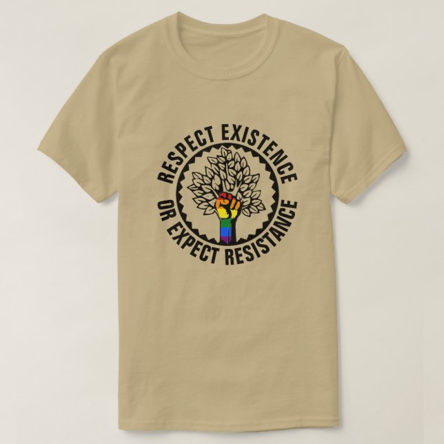 Camiseta Respeito LGBT Existência Ou Árvore De Resistência  (Frente do Design)