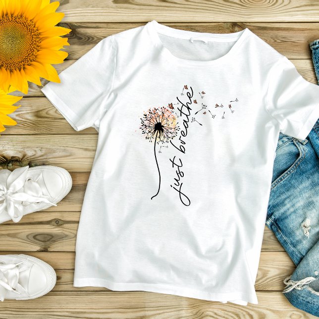 Camiseta Respira a borboleta Dandelion Inspiração Yoga (Just Breathe Dandelion Blowing in Wind, Yoga Self Care, Inspirational Motivational )