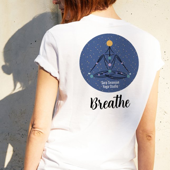 Camiseta Respire Meditação Yoga Instrutor Blue T-Shirt (Criador carregado)