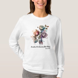 Camiseta Respire Vai ficar bem Bíblia de Rosas de aquarela