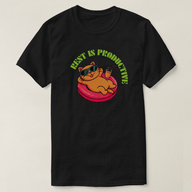 Camiseta Rest Is Productive Cat T-Shirt with Fun Self Care  (Frente do Design)