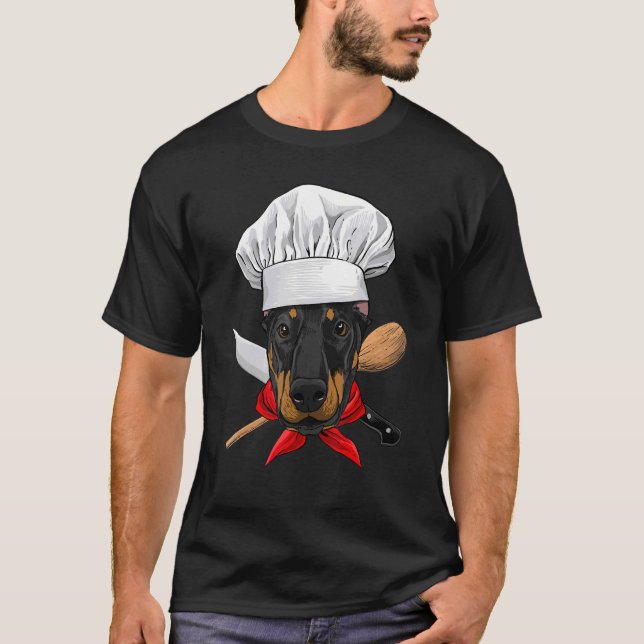 Camiseta Restaurante Doberman Pinscher Chef Cook Kitchen Co (Frente)