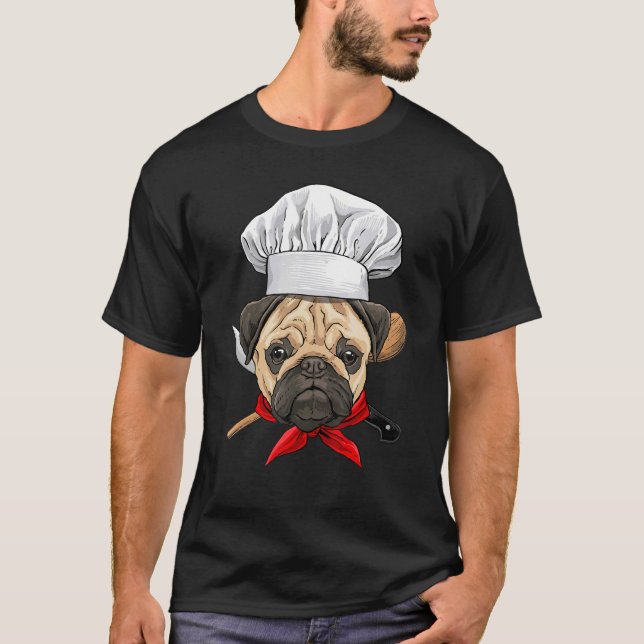 Camiseta Restaurante Pug Chef Cook Cozinhar Puppy Pet Dog (Frente)