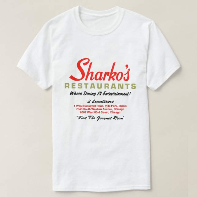 Camiseta Restaurantes de Sharko, 3 locais, Illinois (Frente do Design)