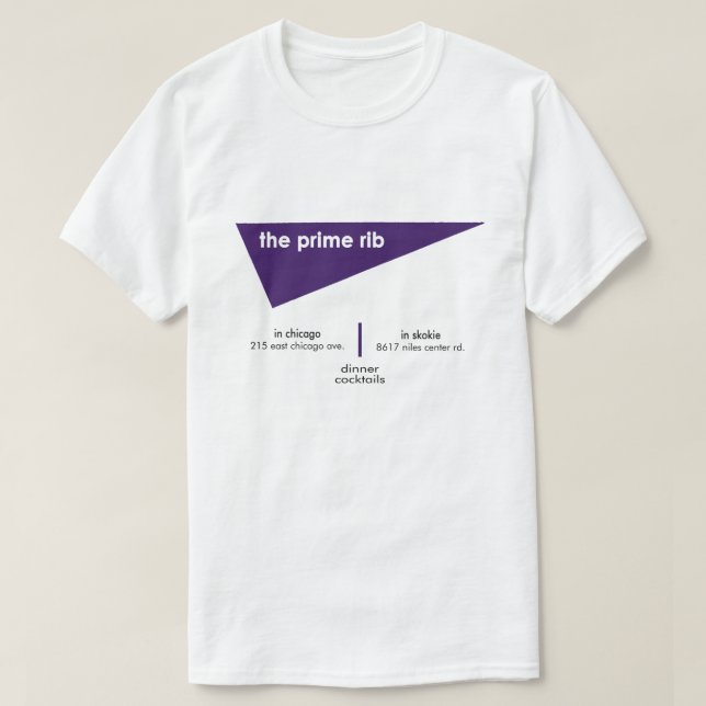 Camiseta Restaurantes Prime Rib, Chicago, Skokie, IL (Frente do Design)