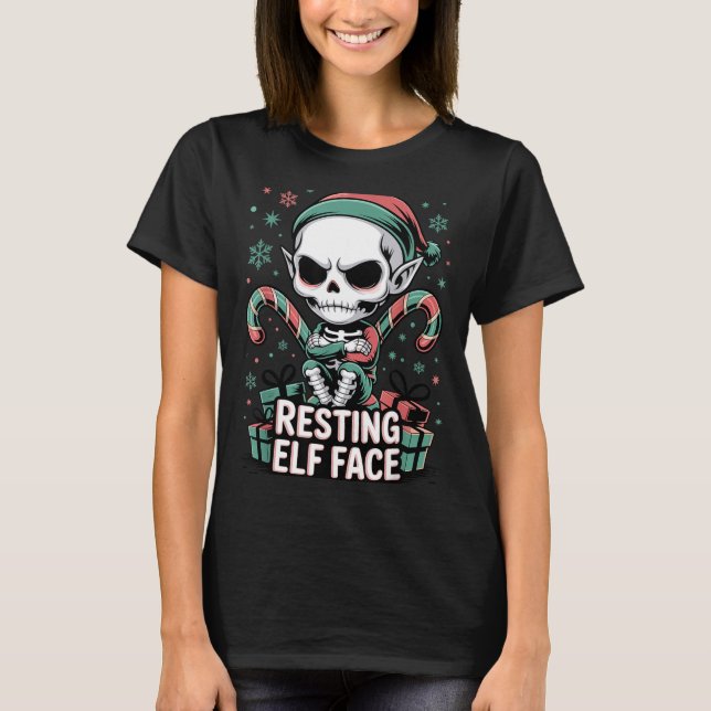 Camiseta Resting Elf Face Funny Christmas Cute Creepy Women (Frente)