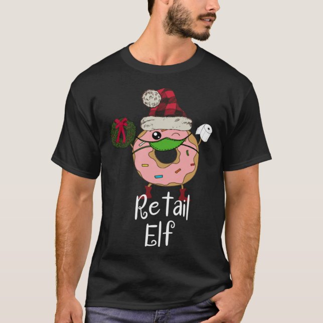Camiseta Retail Elf Quarantine Christmas Elf  Donut 2020 Me (Frente)