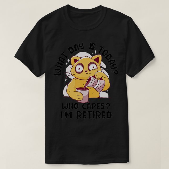 Camiseta Retirada Engraçada Gato Café Humor Com Sobrecarga  (Frente do Design)