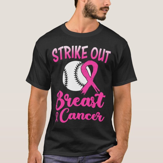 Camiseta Retirar o Cancer de Mama Baseball Combater a Consc (Frente)