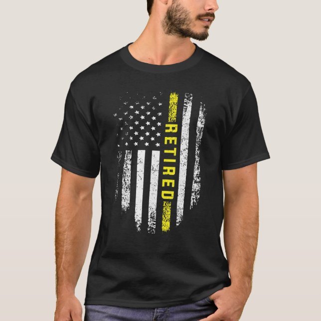 Camiseta Retired 911 Dispatcher   Thin Yellow Line Flag (Frente)