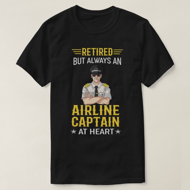 Camiseta Retired Airline Captain Tshirt Aviation  Airplane  (Frente do Design)