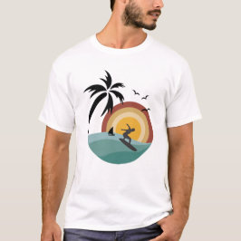 Camiseta Retorna 80s Vaporwave Tropical Ocean View Surfer