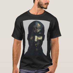 Camiseta Retrato Abstrato Minimalista Preto e Dourado