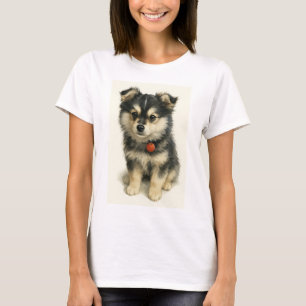 Camiseta Retrato Adorável de Cachorrinho Pomchi em Aquarela