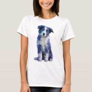 Camiseta Retrato Artístico de Cachorrinho Border Collie Azu