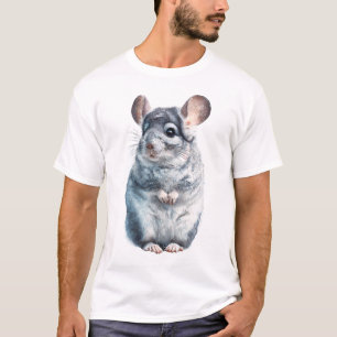 Camiseta Retrato Artístico de Chinchila Roedor Fofo Homens