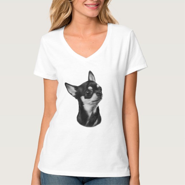 Camiseta Retrato chihuahua pintado à mão (Frente)