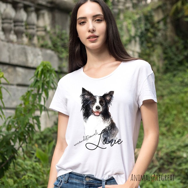 Camiseta Retrato Collie da Borda do Amor Incondicional (Criador carregado)